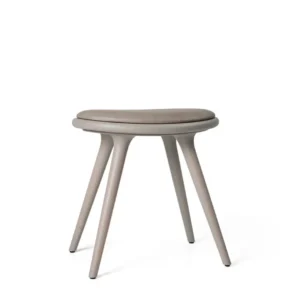 Low Stool, graue Buche, Nuance Burned Grey Leder, 47 cm Hocker fra Mater