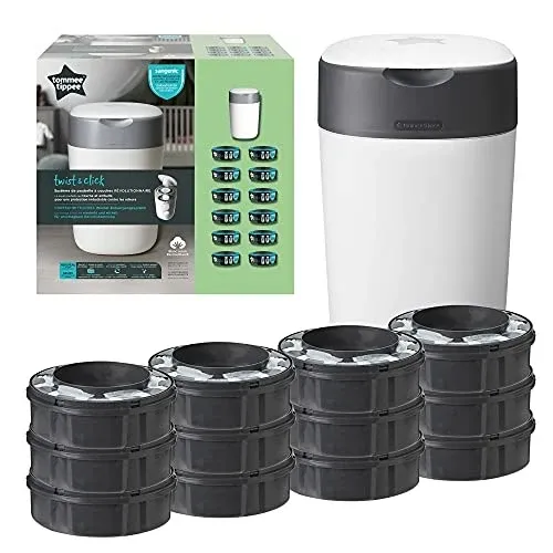 Tommee Tippee Twist & Click luieremmer starterset - 12 navullingen - wit