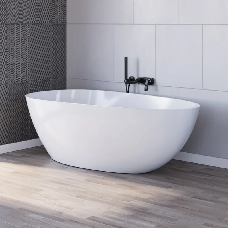 Freistehende Mineralguss-Badewanne Aron 185×85×58 cm in Weiß – modernes Design