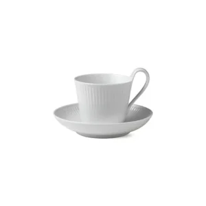 Royal Copenhagen Weiß Riflet, Hochhenkelbecher mit Untertasse 25 cl