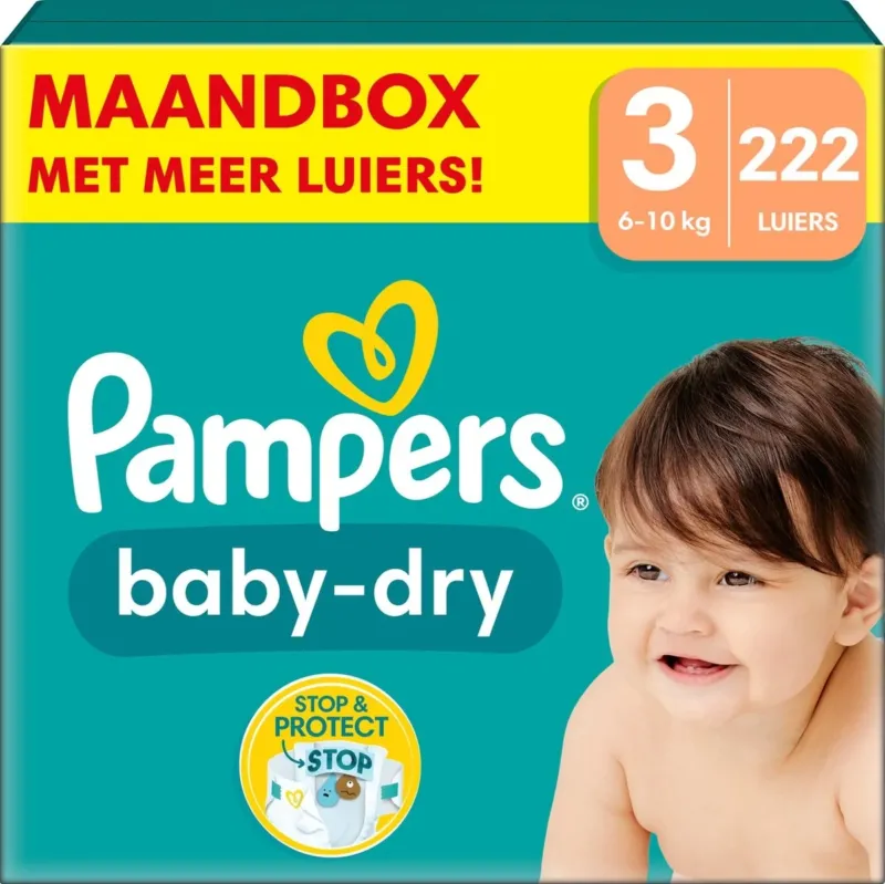 Pampers Baby-Dry - Maat 3 (6kg - 10kg) - 222 Luiers Maandbox - Verpakking beschadigd