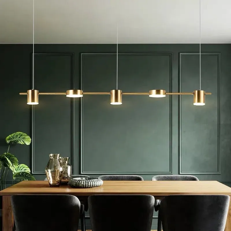 Modern Linear Pendant Light Brass Drum Shade Design - Product showcase