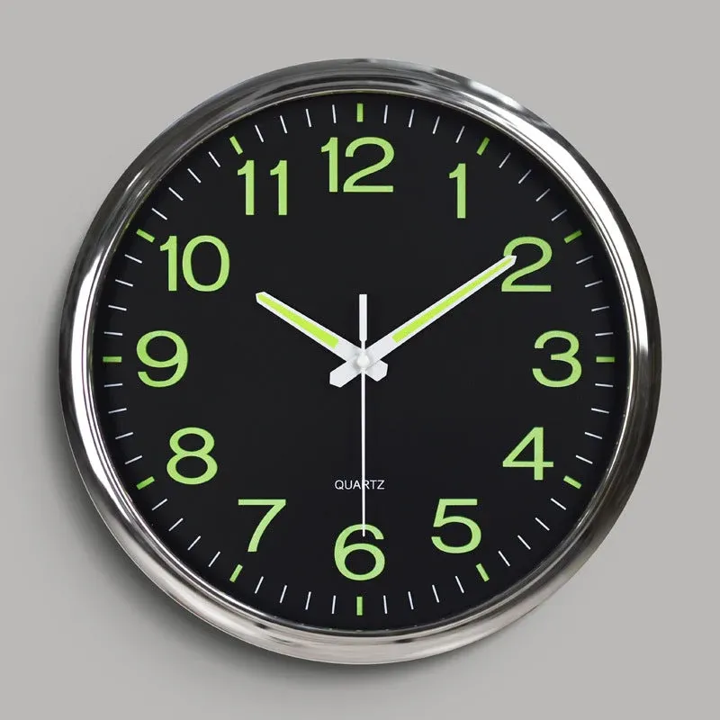 Modern Silent Wall Clock Luminous Numbers Chrome Frame - Product showcase
