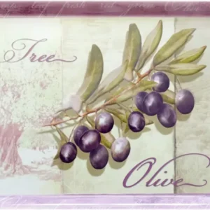Melamin Frühstückstablett rechteckig, Mediterranes Motiv: Olivenbaum, Deko Tablett Grün ohne Griffe 38x26