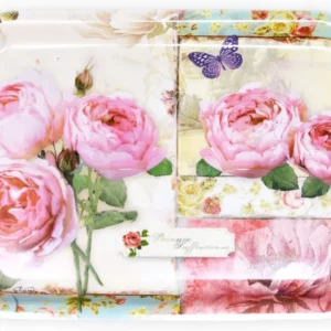 Kleines Getränketablett aus Melamin, Hochwertiges Desserttablett 31x23 cm, Tablett Muster: England Rosen