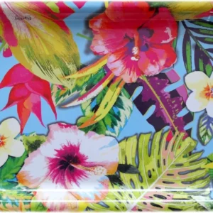Desserttablett farbenfroh, Kleines Kaffee Tablett 31x23 cm, Eckiges Melamin Getränketablett Druck: Tropical