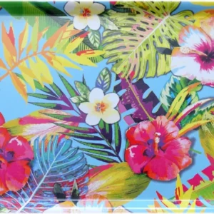 Gläsertablett aus Melamin, Buntes Deko Tablett Druck: Tropical, Mittel großes Servicetablett eckig 38x26 cm