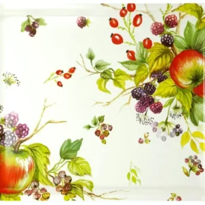 Deko Tablett rechteckig 38x27 cm, kleines Serviertablett mit Brombeeren Druck