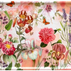 Getränketablett beige rot Druck: Wildblumen, Kaffeetablett mit Griffen, Größe: 54x35 cm
