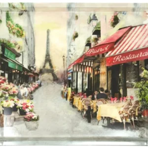 Melamin Tablett Kaffee, Buntes Gläsertablett Druck: Paris, Kunststofftablett groß 38x27 cm