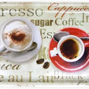 Melamin Frühstückstablett 31x23 cm, Eckiges Kaffeetablett Klein, Langlebiges Partytablett, Druck: Espresso