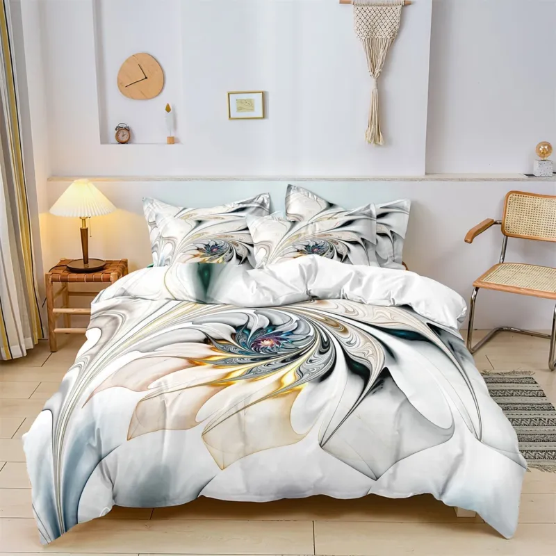 Modern Duvet Cover Set Abstract Floral Spiral Design - Product showcase