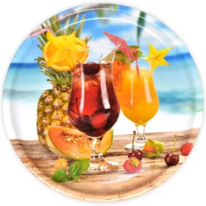 Melamin Tablett rund 40 cm Ø, buntes Tablett aus Italien Motiv: Cocktails