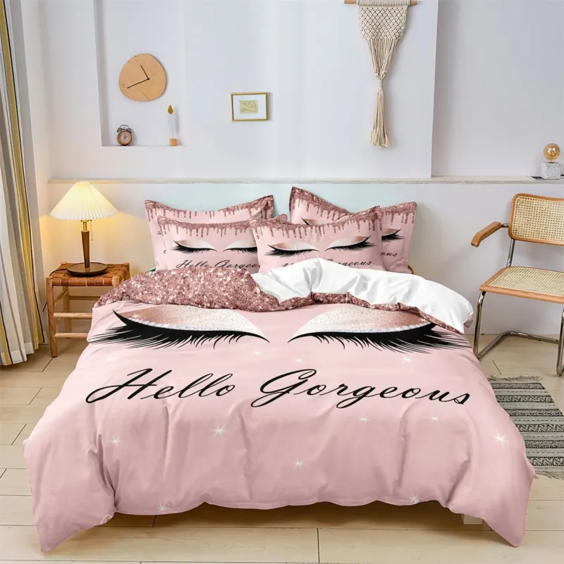 Modern Cotton Duvet Set Eyelash Print Design - Product showcase