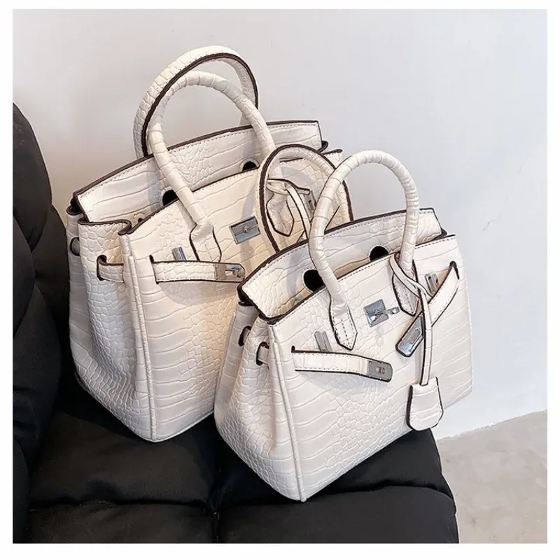 Stone Texture Leather Tote Crocodile Pattern Dual-Size Design - Product showcase