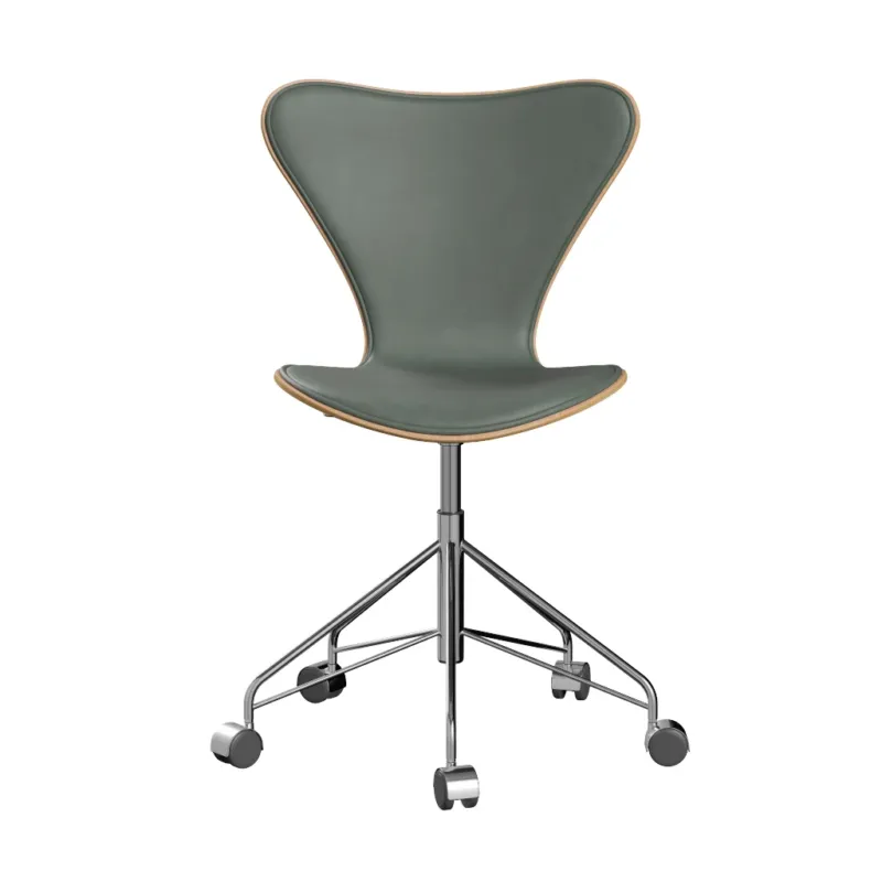 Fritz Hansen - 3117 Bürostuhl, Naturfurnier und Vorderseite gepolstert in Grace Leder