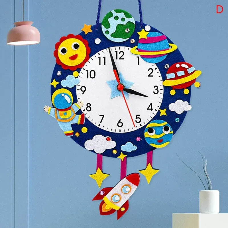 Space Theme Kids Wall Clock Astronaut Planet Design - Product showcase