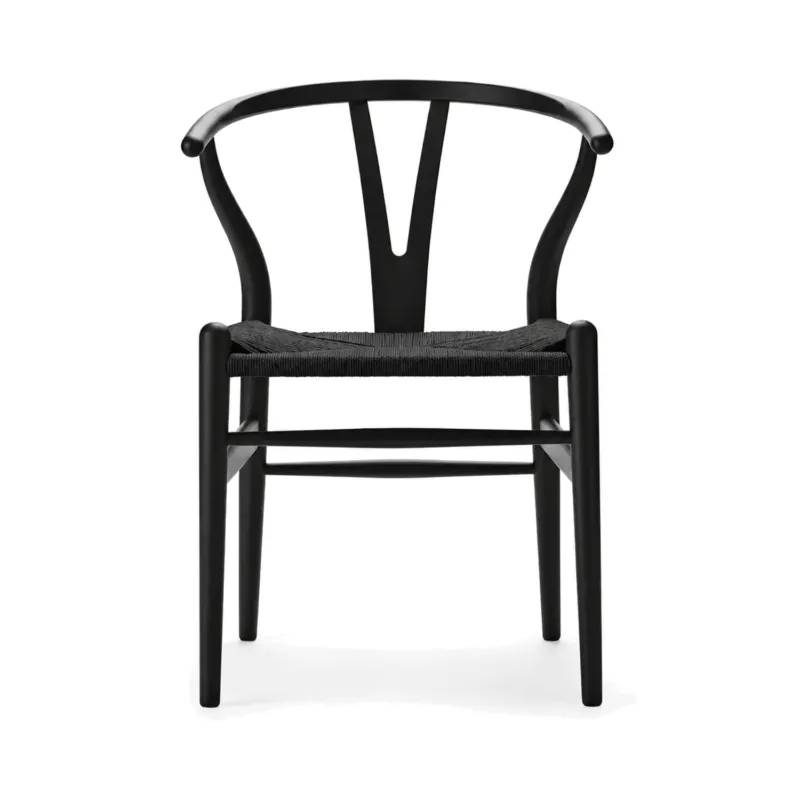Wishbone Chair CH24 Schwarz bemalt Buche, Glanz 20 mit schwarz Geflecht von Hans J. Wegner