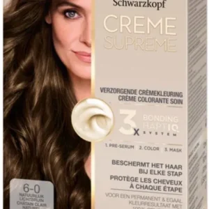 Schwarzkopf - CREME SUPREME 6-0 - Haarkleuring - Natuurlijk Lichtbruin - Permanente Haarverf - Beschermt en Versterkt - Grijsdekking - 245g