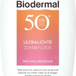 Biodermal Ultralichte Zonnefluide - Zonnebrand met SPF50+ - met hyaluronzuur - Zonnebrand gezicht - Verpakking beschadigd