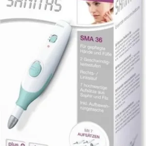 Sanitas SMA 36 Elektrische nagelvijl - Nagelfrees - Elektrische Manicure en Pedicure set - 7 Opzetstukken – Opbergtas - 2 Standen – Links- en rechtsdraaiend - Wit/groen - Verpakking beschadigd