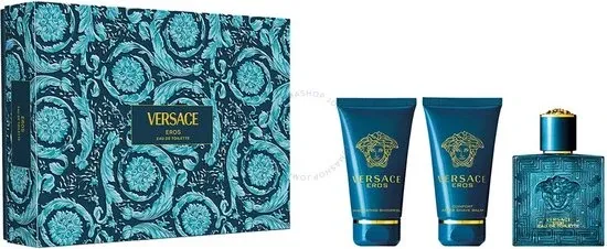 Versace Eros Giftset - 50 ml eau de toilette spray + 50 ml showergel + 50 ml aftershave balm - cadeauset voor heren- Beschadigde verpakking