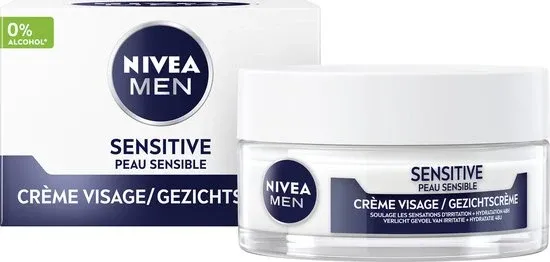 NIVEA MEN Sensitive Dagcrème - Gezichtscrème voor Gevoelige huid - Met kamille en vitamine E - Alcoholvrij - 50 ml - Verpakking beschadigd