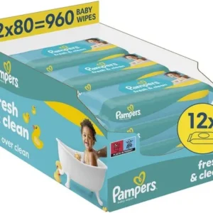 Pampers Fresh Clean Babydoekjes - 12 Verpakkingen Van 80 Doekjes = 960 Billendoekjes