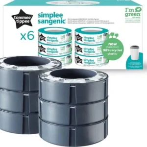 Tommee Tippee Simplee Sangenic-navullingen voor luieremmers, duurzaam geproduceerde antibacteriële GREENFILM, verpakking van 6 stuks