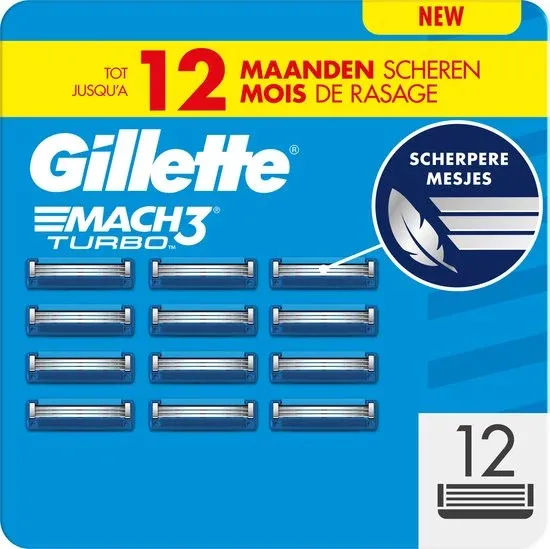 Gillette Mach3 Turbo Scheermesjes Voor Mannen - 12 stuks - Verpakking beschadigd