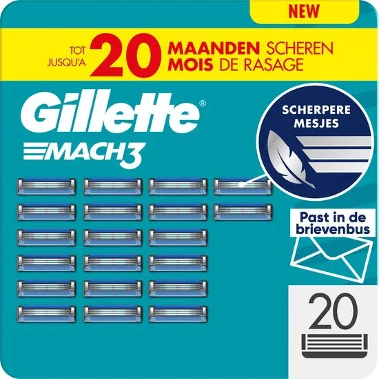 Gillette Mach3 Base Scheermesjes Voor Mannen - 20 stuks - Verpakking beschadigd