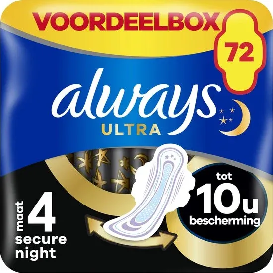Always Ultra Secure Night - Maandverband Met Vleugels - Voordeelbox 72 stuks