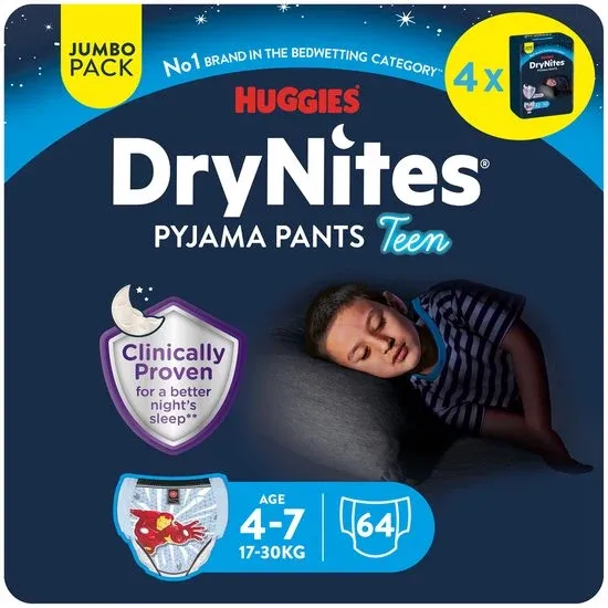 Huggies DryNites luierbroekjes - jongens - 4 tot 7 jaar (17 - 30 kg) - 64 nachtbroekjes