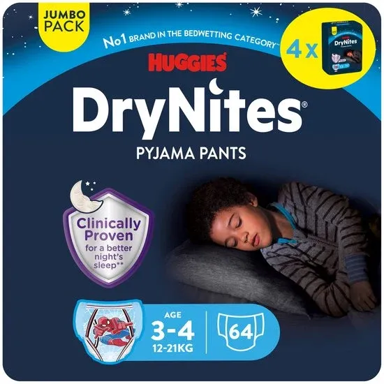 Huggies DryNites luierbroekjes - jongens - 3 tot 5 jaar (16 - 23 kg) - 64 nachtbroekjes - Verpakking beschadigd