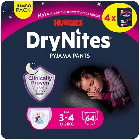 Huggies DryNites luierbroekjes - meisjes - 3 tot 4 jaar (12 - 21 kg) - 64 nachtbroekjes