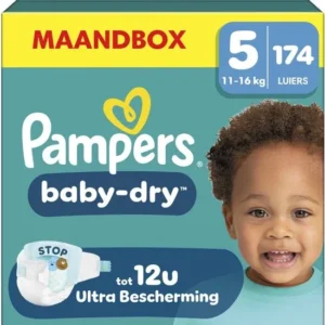 Pampers Baby-Dry - Maat 5 (11kg-16kg) - 174 Luiers - Maandbox - Verpakking beschadigd