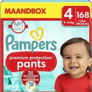 Pampers Premium Protection Pants - Maat 4 (9kg-15kg) - 168 Luierbroekjes - Maandbox