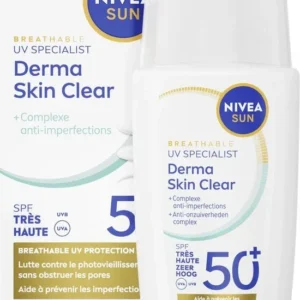NIVEA SUN UV Face Derma Skin Clear Ultralichte Zonnebrand Gezicht SPF50+ - Voor de onzuivere huid - met Niacinamide - Zonnebrandcrème - 40ml