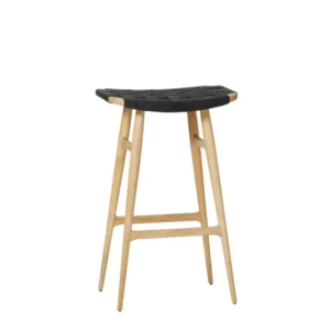 Freja Barhocker, Eiche, Leather Stripe Saddle Black von Stellar Works