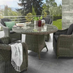 Sitzgruppe MALAGA mit rundem Esstisch (4 Personen) vintage grau