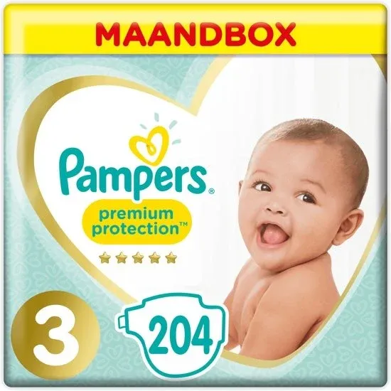 Pampers Premium Protection Luiers - Maat 3 (6-10 kg) - 204 stuks Maandbox - Verpakking bechadigd