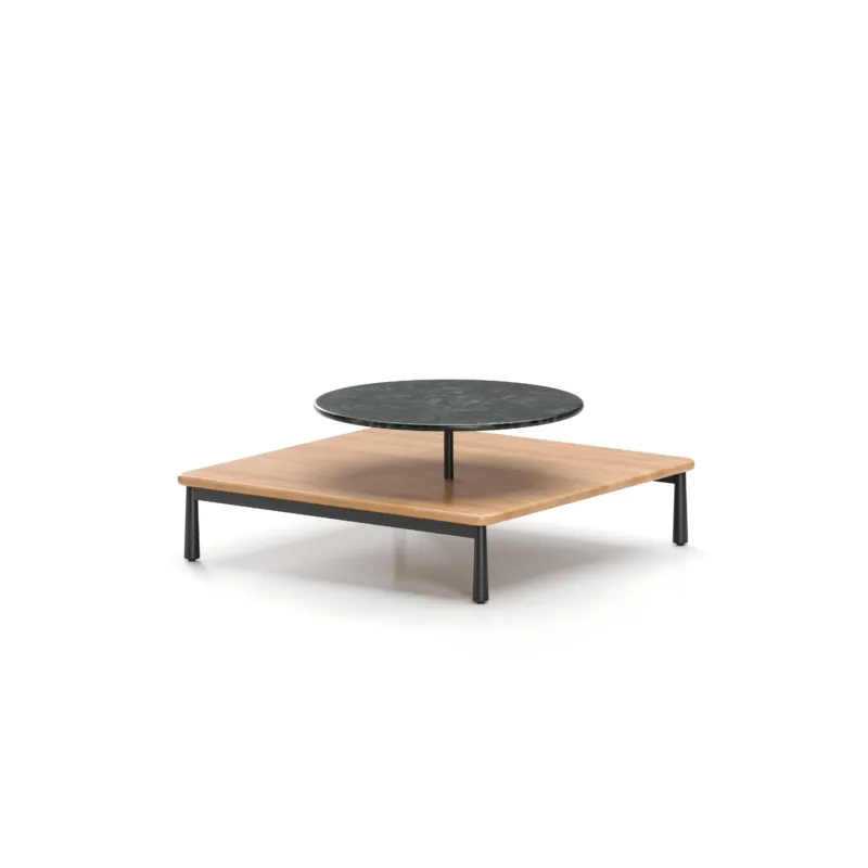 Arc Couchtisch in Eiche mit grünem Marmor, 85x85 cm von Stellar Works
