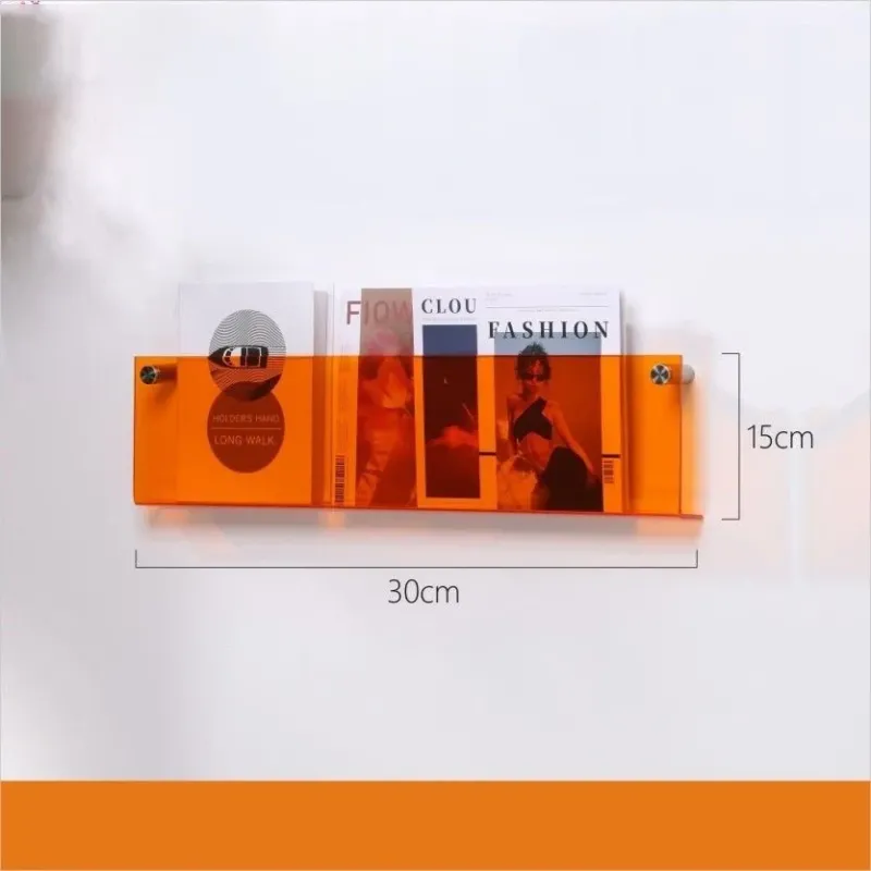 Acrylic Wall Magazine Rack Modern Orange Floating Display Holder - Product showcase