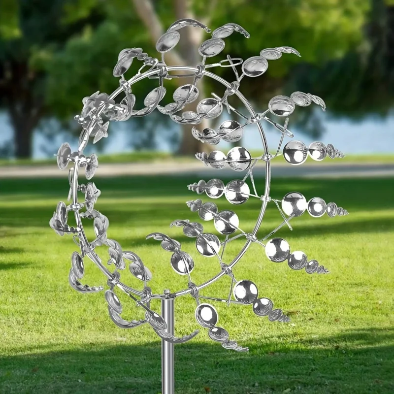 Kinetic Wind Spinner Iridescent Metal Garden Sculpture - Product example