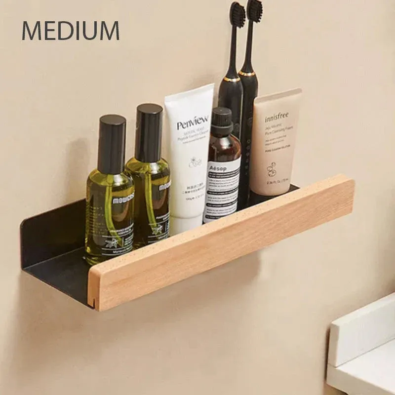 Bathroom Wall Shelf Wood and White Metal Storage - Product detail 4