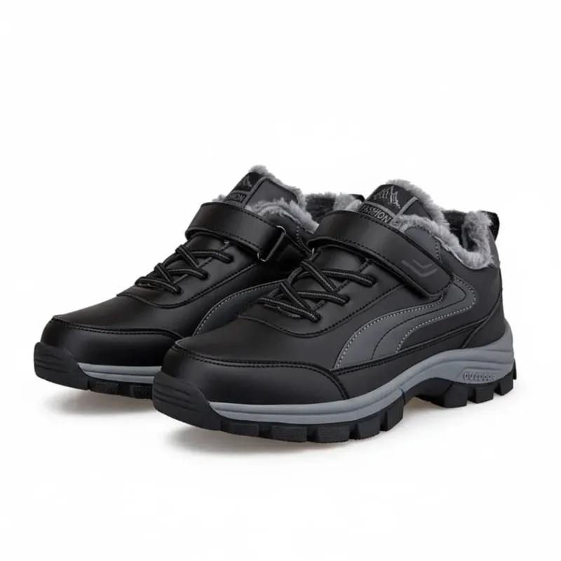 Mens Waterproof Walking Shoes Fleece Lined with Velcro Closure - Product showcase