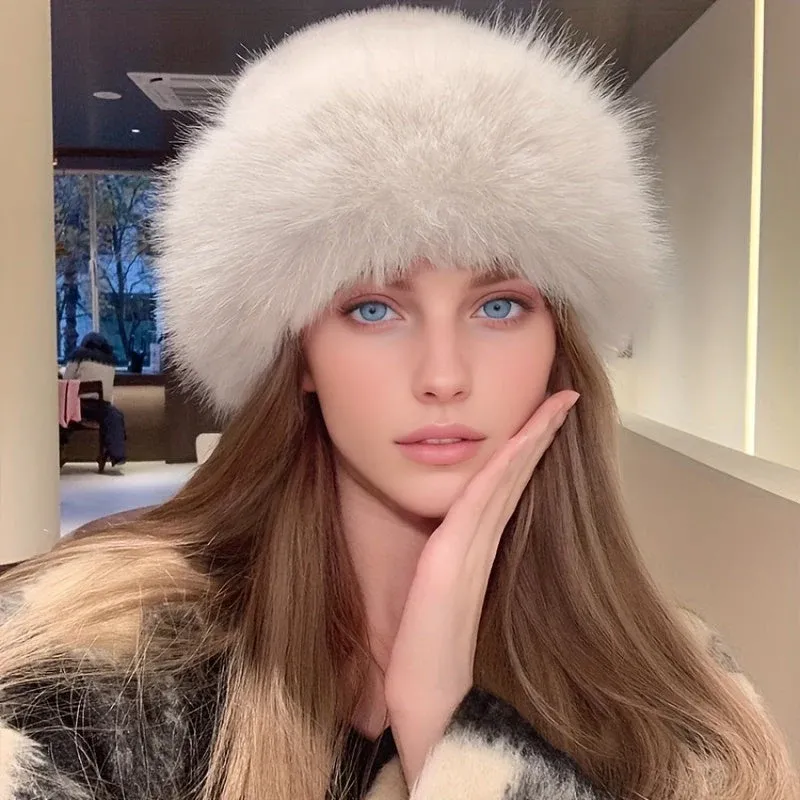 Knitted Winter Hat Faux Fur Ear Protection - Detailed view