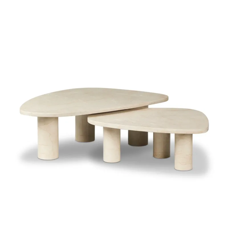 Aurora Marble Nesting Coffee Table Set in cream