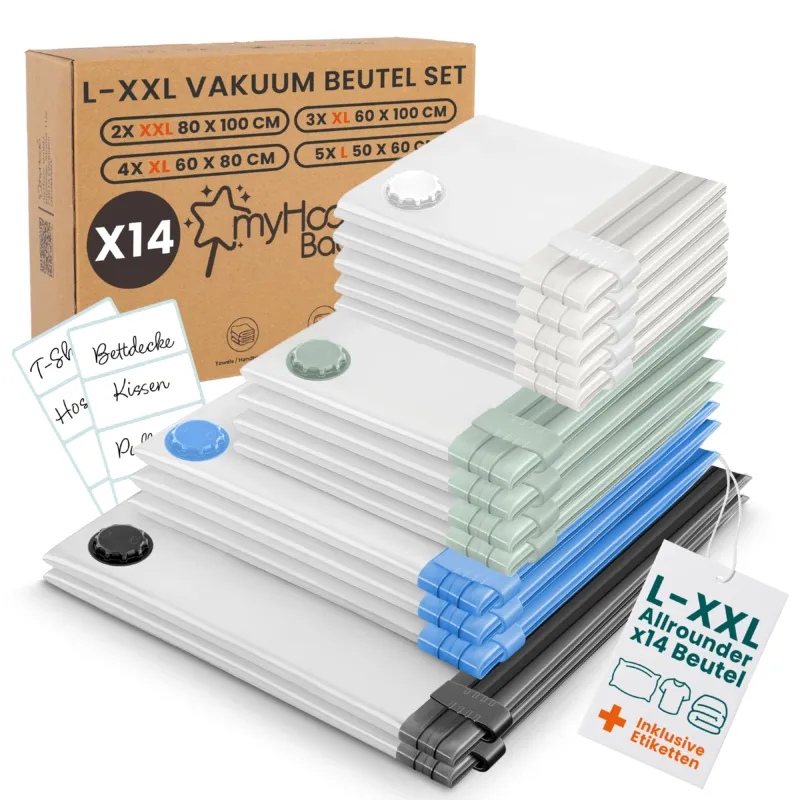 Vakuumbeutel für Kleidung myHodo (14 Stück, versch. Größen, L-XXL)