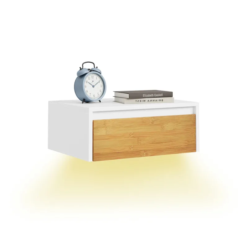 SoBuy Nachttisch hängend mit Sensorlicht und Schublade Weiß 40x29.8x15.6 cm FBT174-E-WN